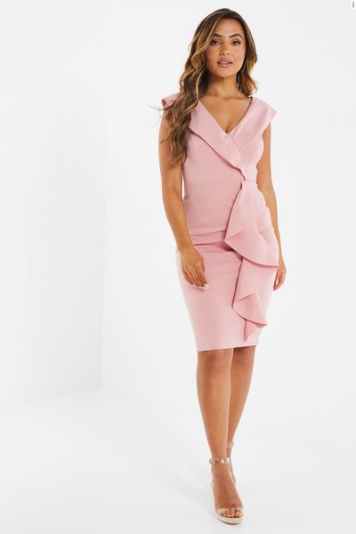 Petite Pink Frill Detail Midi Dress